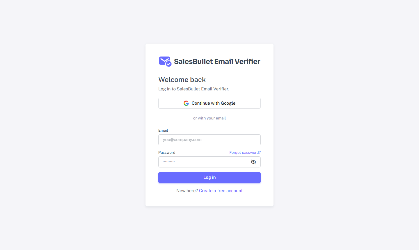 The log-in page