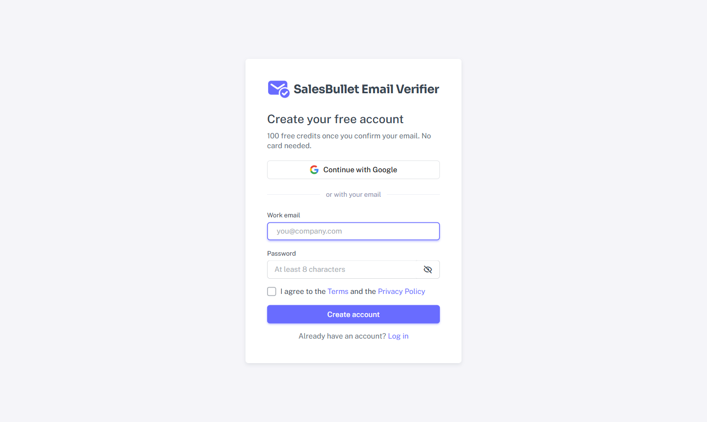 The sign-up page