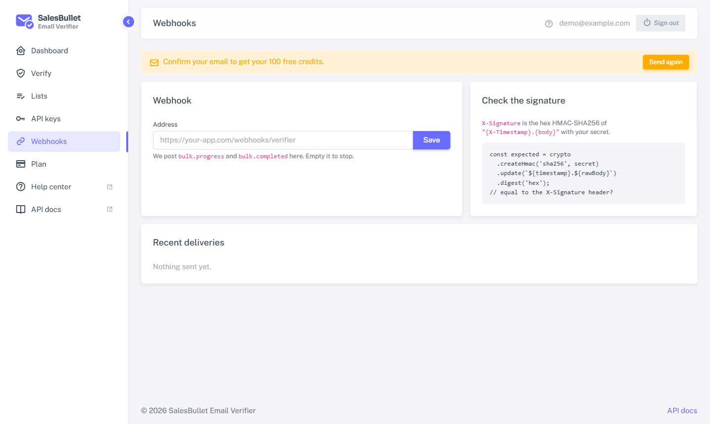 The Webhooks page
