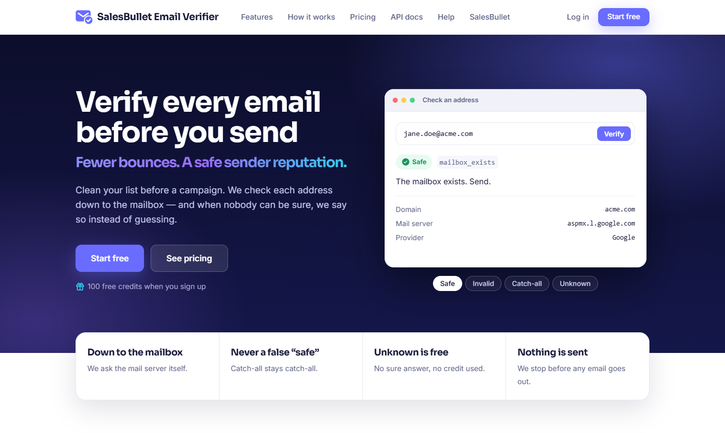 The home page: verify every email before you send